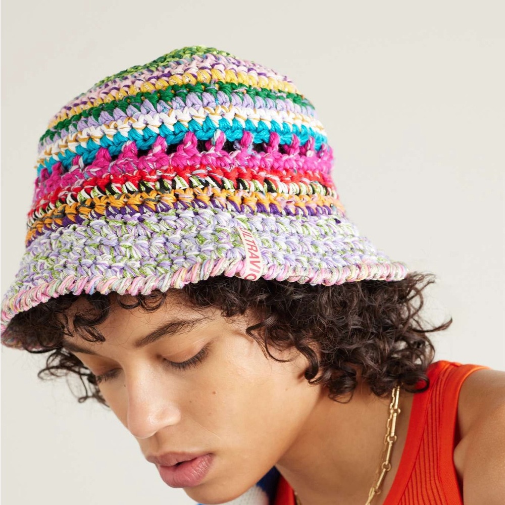 ULTRAVIOLHAT Crocheted cotton and raffia-blend bucket hat